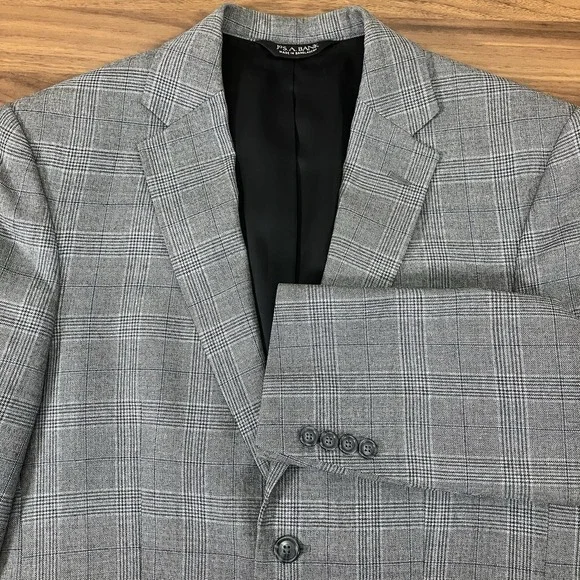 Jos A Bank Men Gray Travelers Tailored Fit 100% Wool SportCoat Blazer Jacket 38R